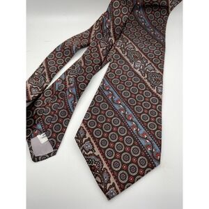 DON LOPER BEVERLY HILLS Mens Silk Tie Brown Red Blue Geometric Pattern Made USA